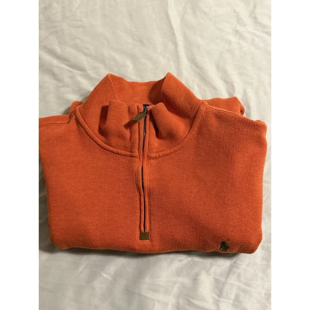 Polo Ralph Lauren 1/4 Zip Pullover Men Medium Orange Preppy Pony Classic Sweater